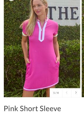 Cabana Life Pink Short Sleeve Zip Polo Dress with White Trim